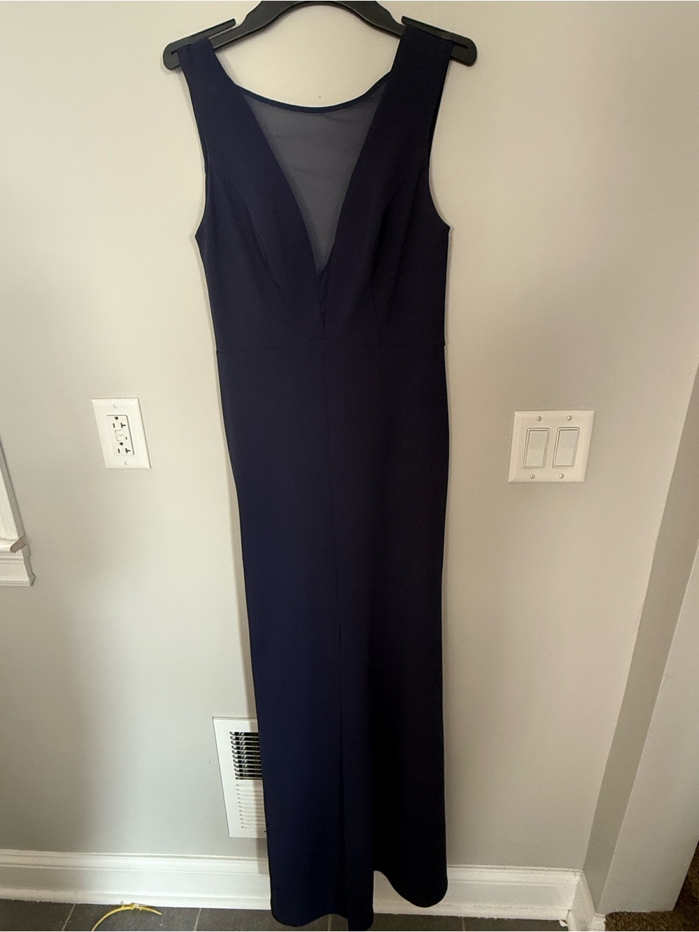 David's Bridal Navy V-Neck Sleeveless Maxi Gown